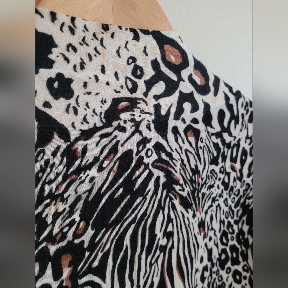 Chico's Lux Soft Animal Print Open Cardigan, Women's XL, Cream, Black & Brown - Picture 6 of 7